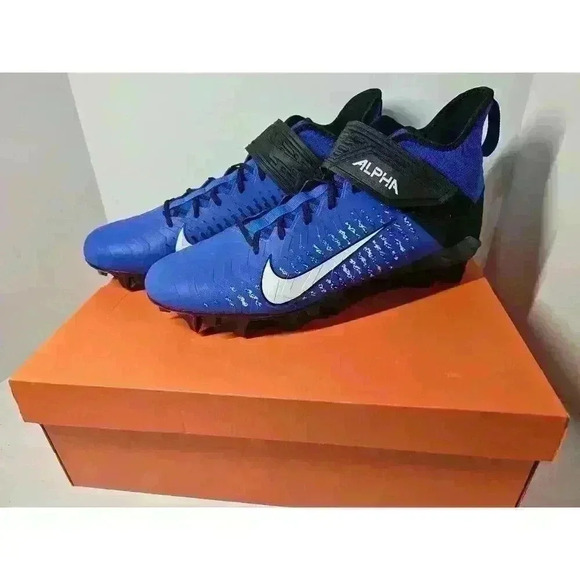 Nike Men’s 14 Alpha Menace Pro 2 MID Football Cleats Black Blue AQ3209 402 NEW - Picture 1 of 7